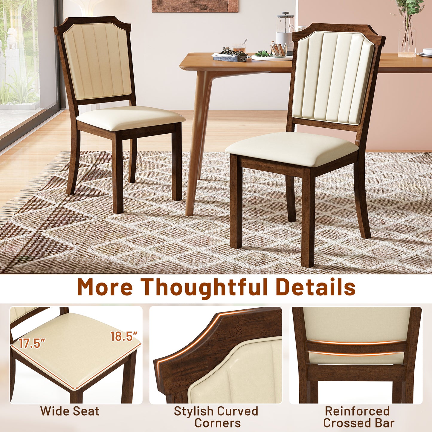 Dining Chairs Set of 2 with PU Leather and Rubber Wood Frame