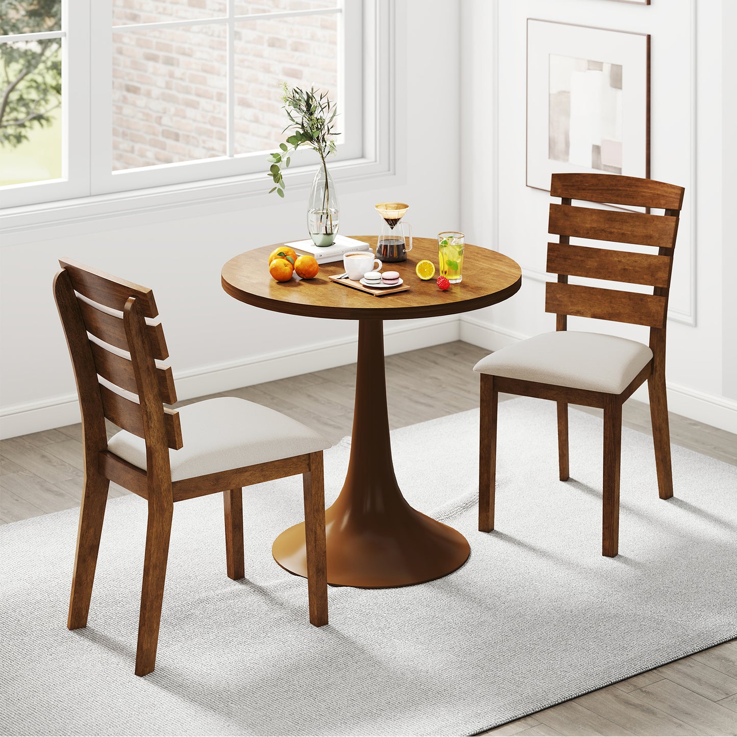 Dining Chairs Set of 2 with Slatted High Backrest