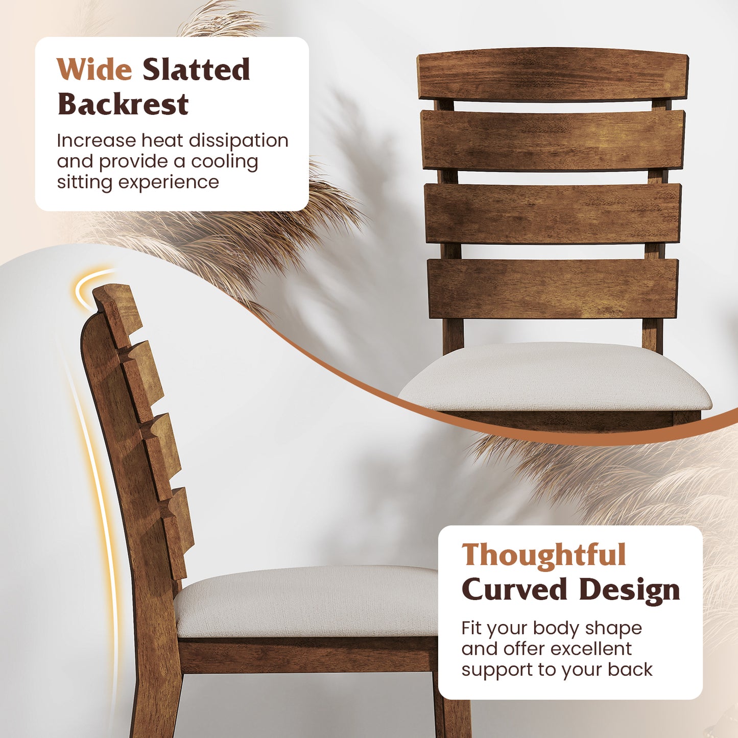 Dining Chairs Set of 2 with Slatted High Backrest