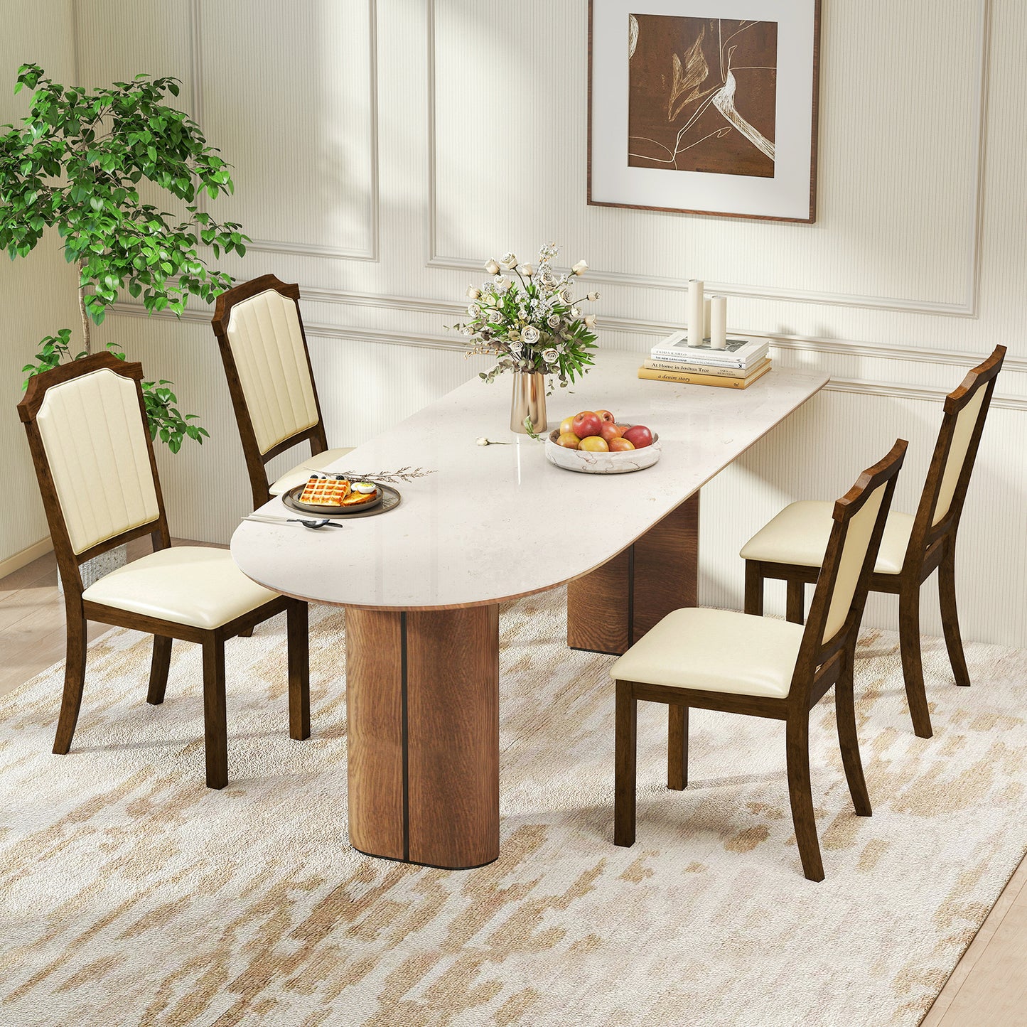 Dining Chairs Set of 2 with PU Leather and Rubber Wood Frame