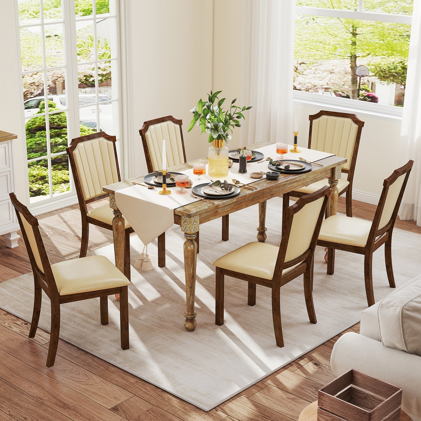 Dining Chairs Set of 2 with PU Leather and Rubber Wood Frame