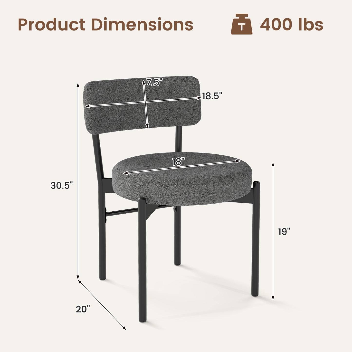 Padded Dining Chairs Set of 2 with Curved Backrest