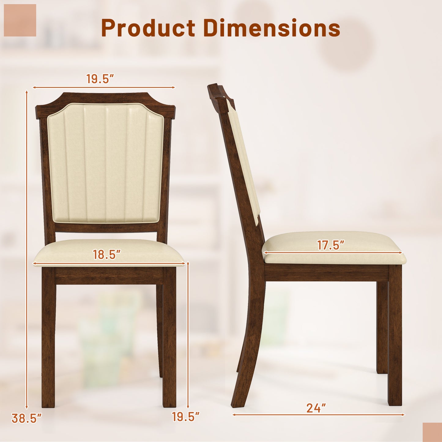 Dining Chairs Set of 2 with PU Leather and Rubber Wood Frame