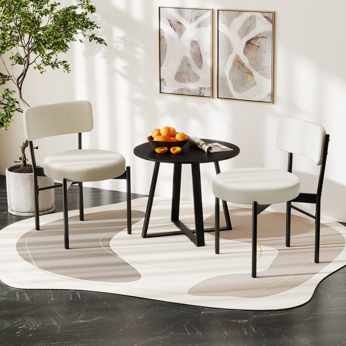 Padded Dining Chairs Set of 2 with Curved Backrest