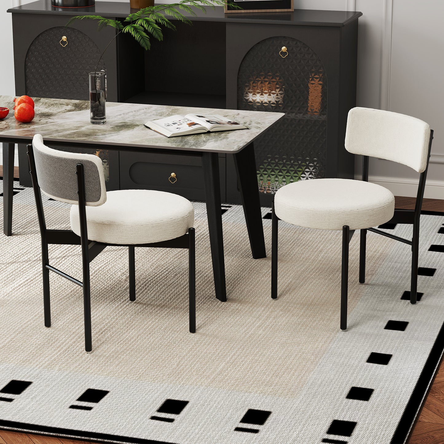 Padded Dining Chairs Set of 2 with Curved Backrest