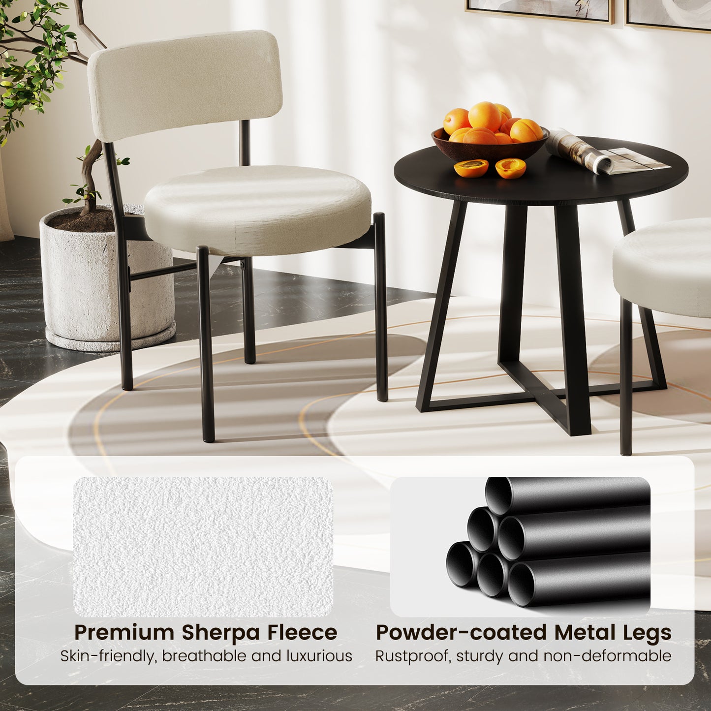 Padded Dining Chairs Set of 2 with Curved Backrest