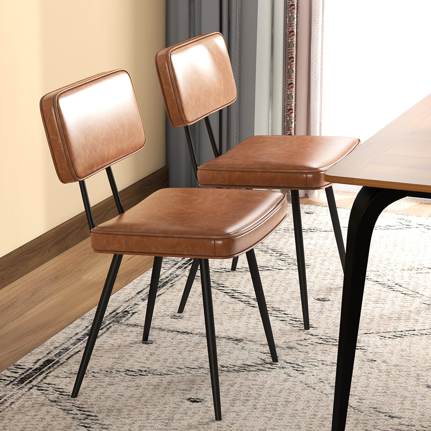 Padded Dining Chairs Set of 2 with PU Leather Upholstery