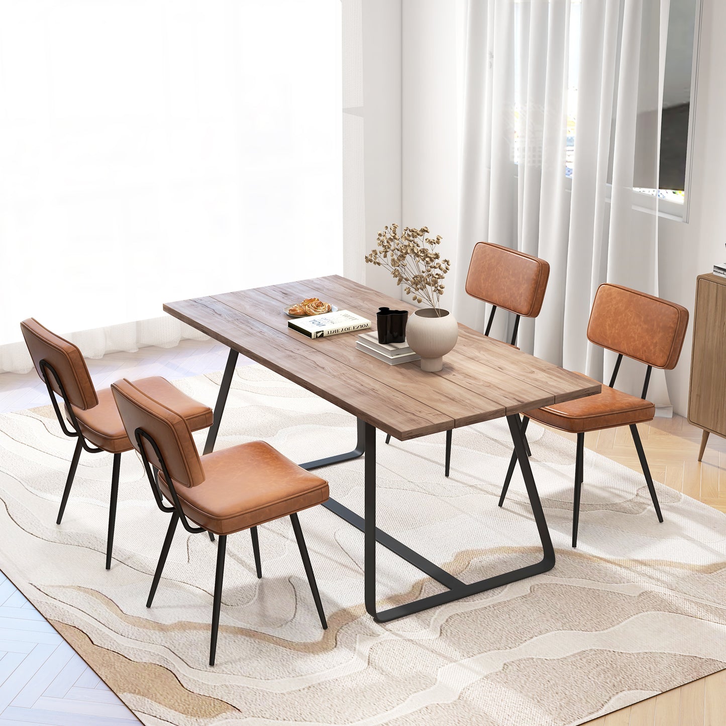 Padded Dining Chairs Set of 2 with PU Leather Upholstery