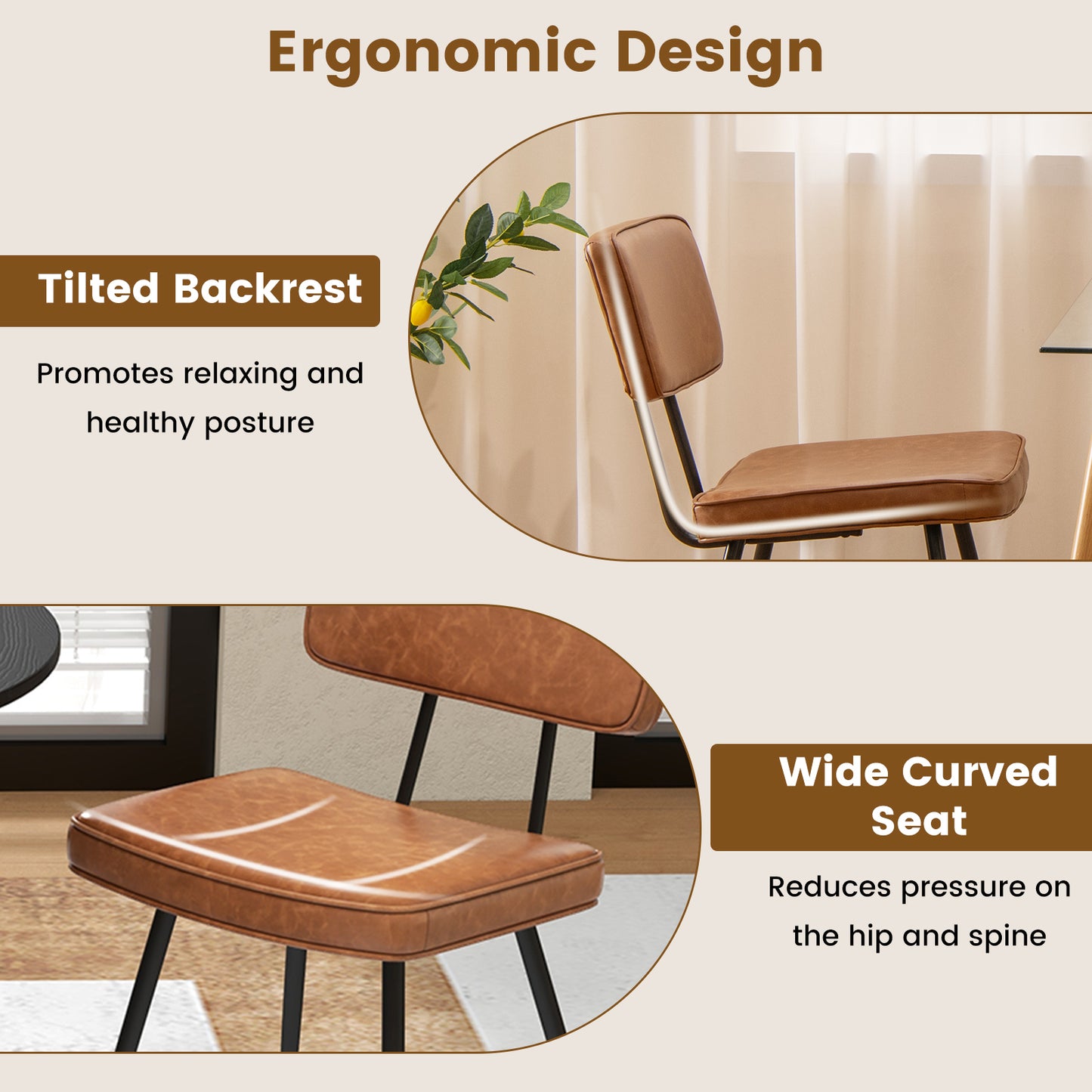 Padded Dining Chairs Set of 2 with PU Leather Upholstery