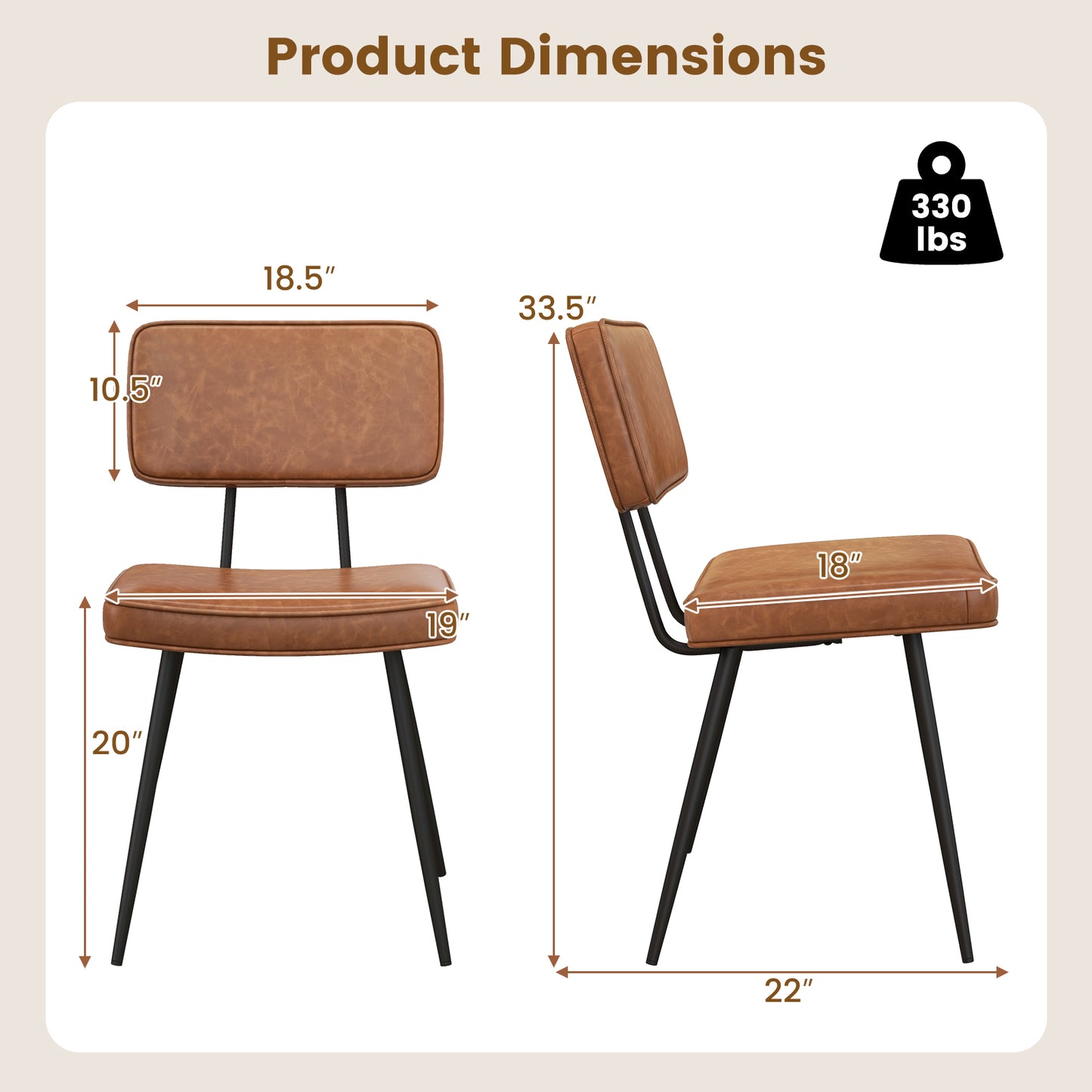 Padded Dining Chairs Set of 2 with PU Leather Upholstery