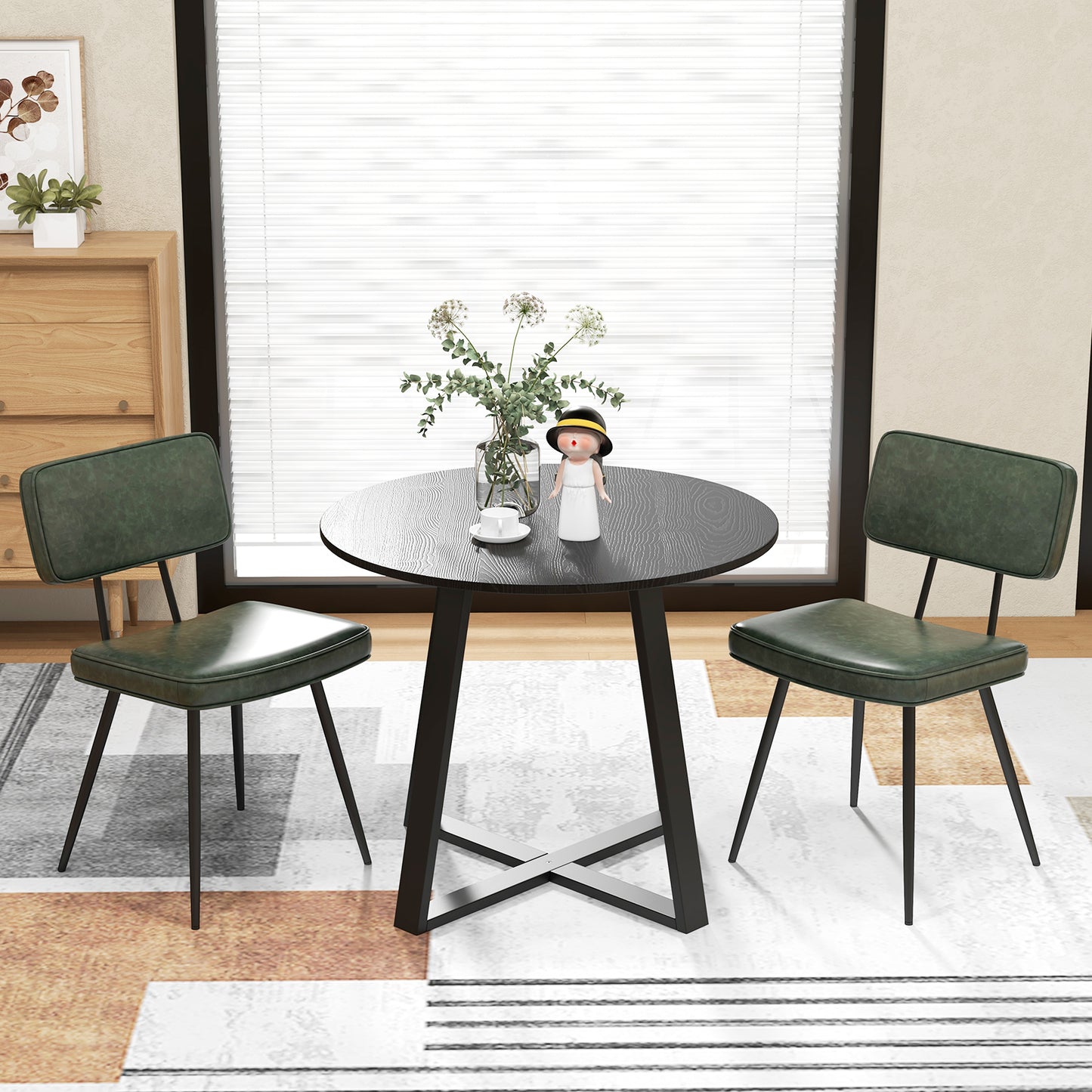 Padded Dining Chairs Set of 2 with PU Leather Upholstery
