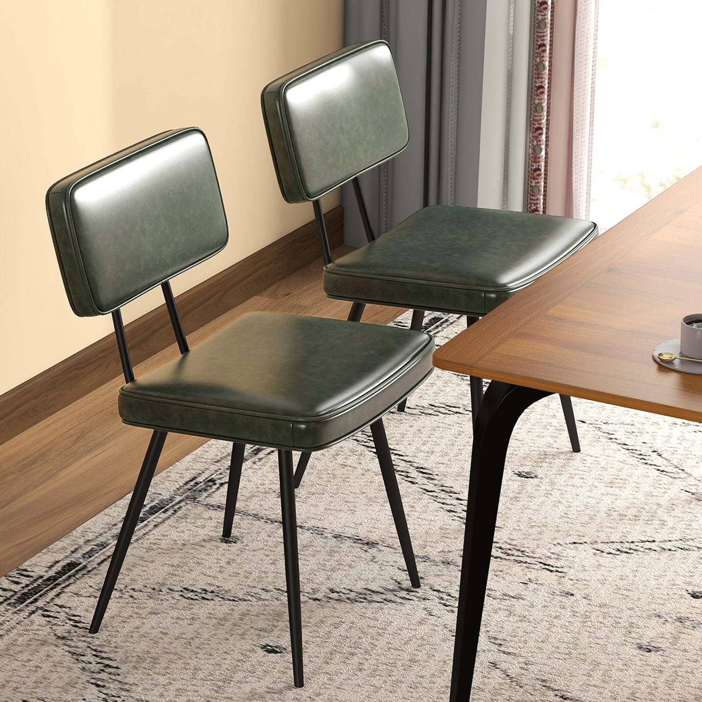 Padded Dining Chairs Set of 2 with PU Leather Upholstery