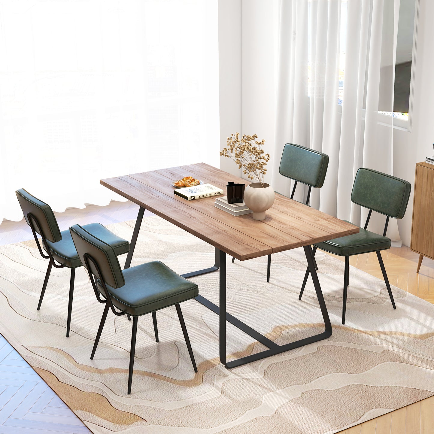 Padded Dining Chairs Set of 2 with PU Leather Upholstery
