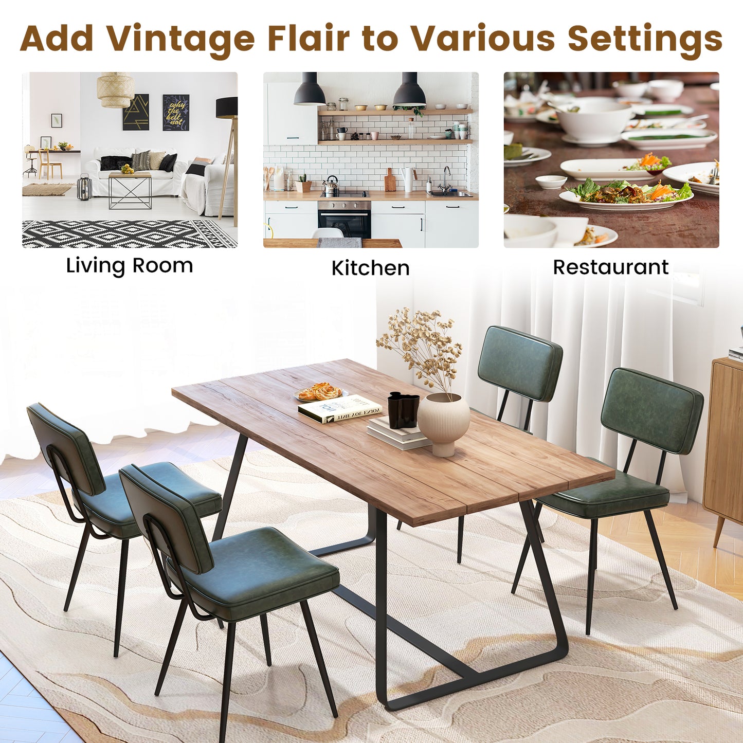 Padded Dining Chairs Set of 2 with PU Leather Upholstery
