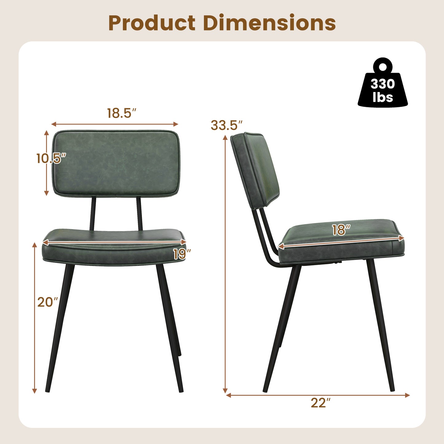 Padded Dining Chairs Set of 2 with PU Leather Upholstery