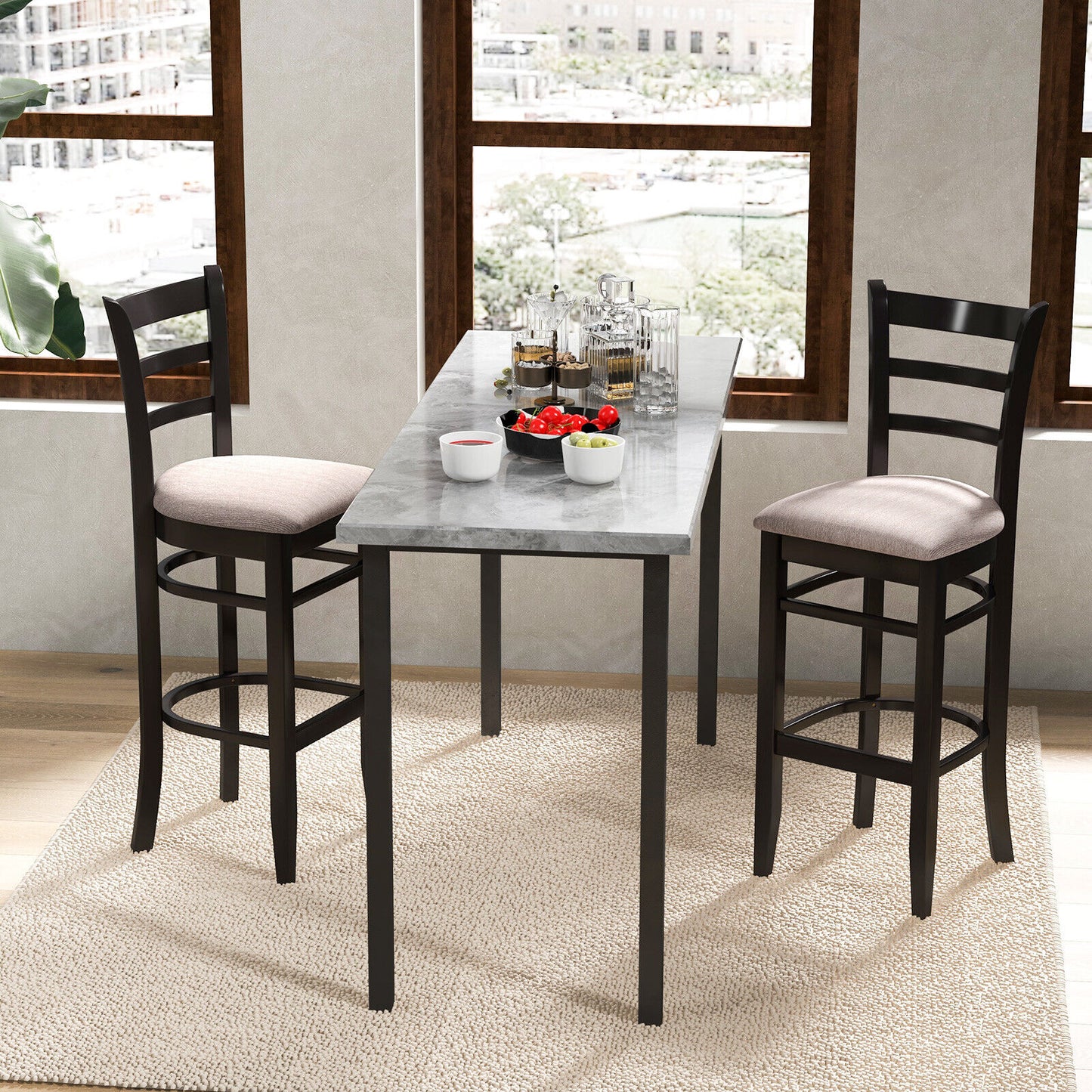 Bar Stool with Ergonomic Backrest and Padded Seat