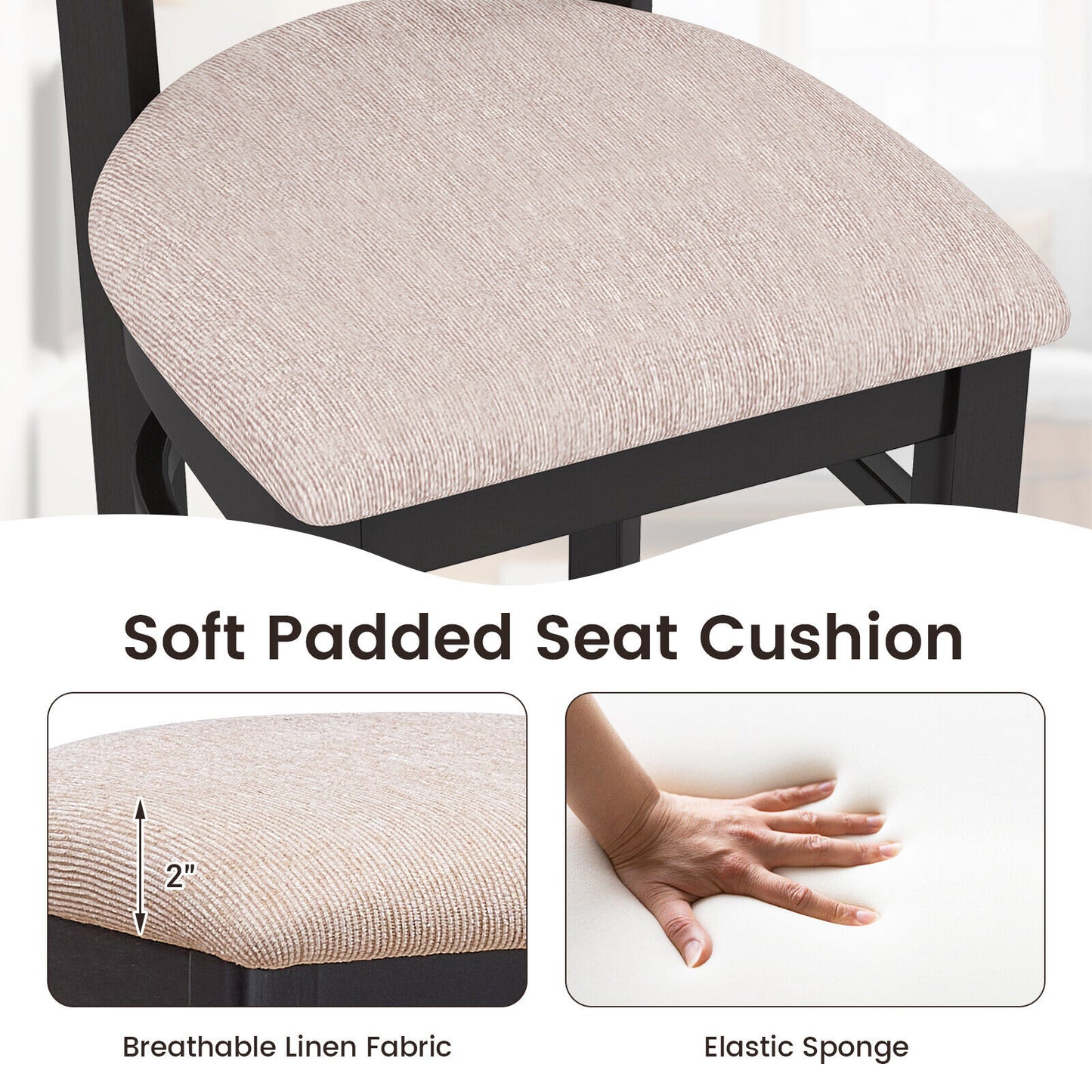 Bar Stool with Ergonomic Backrest and Padded Seat