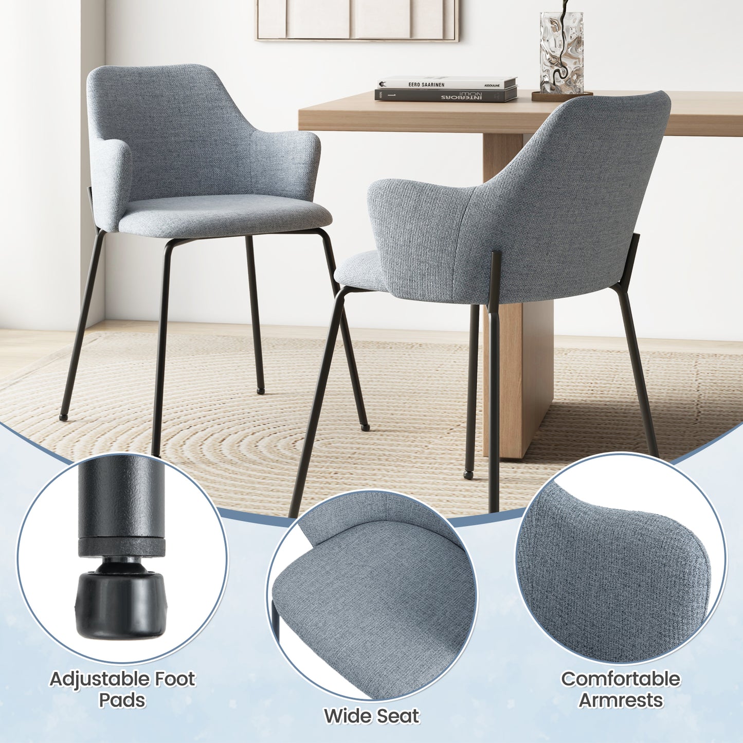 Upholstered Dining Chairs Set of 2 with Curved Backrest