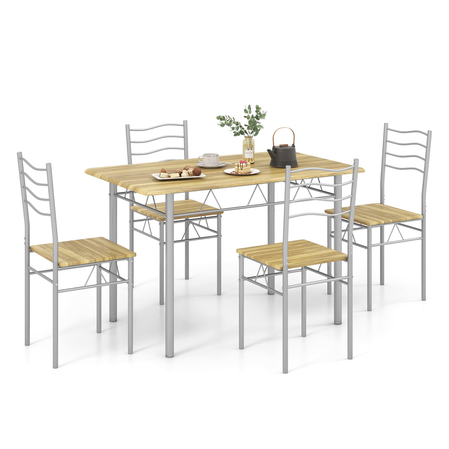 5-Piece Dining Table Set with 4 Chairs, Wood and Metal