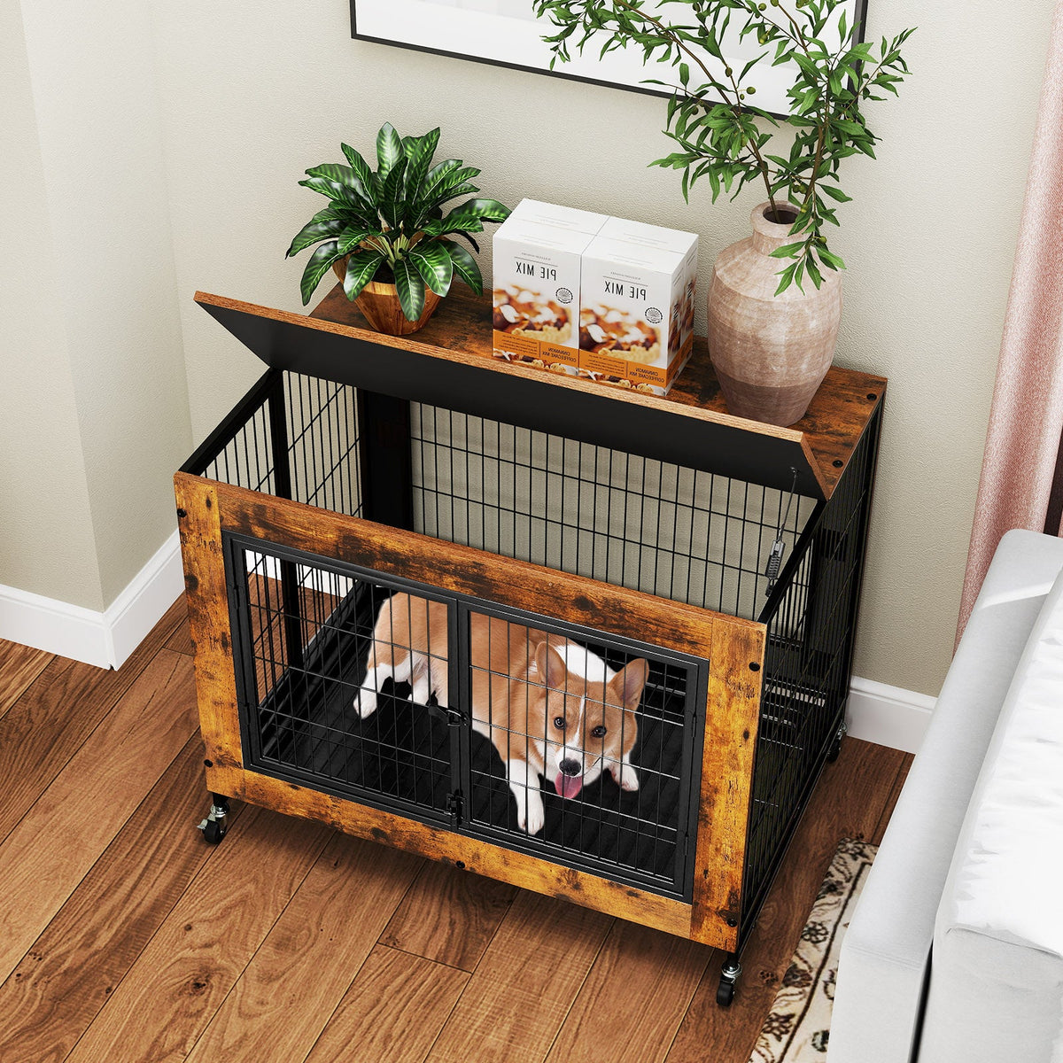 Industrial Dog Kennel with Flip-up Top 3 Lockable Doors and Removable Tray