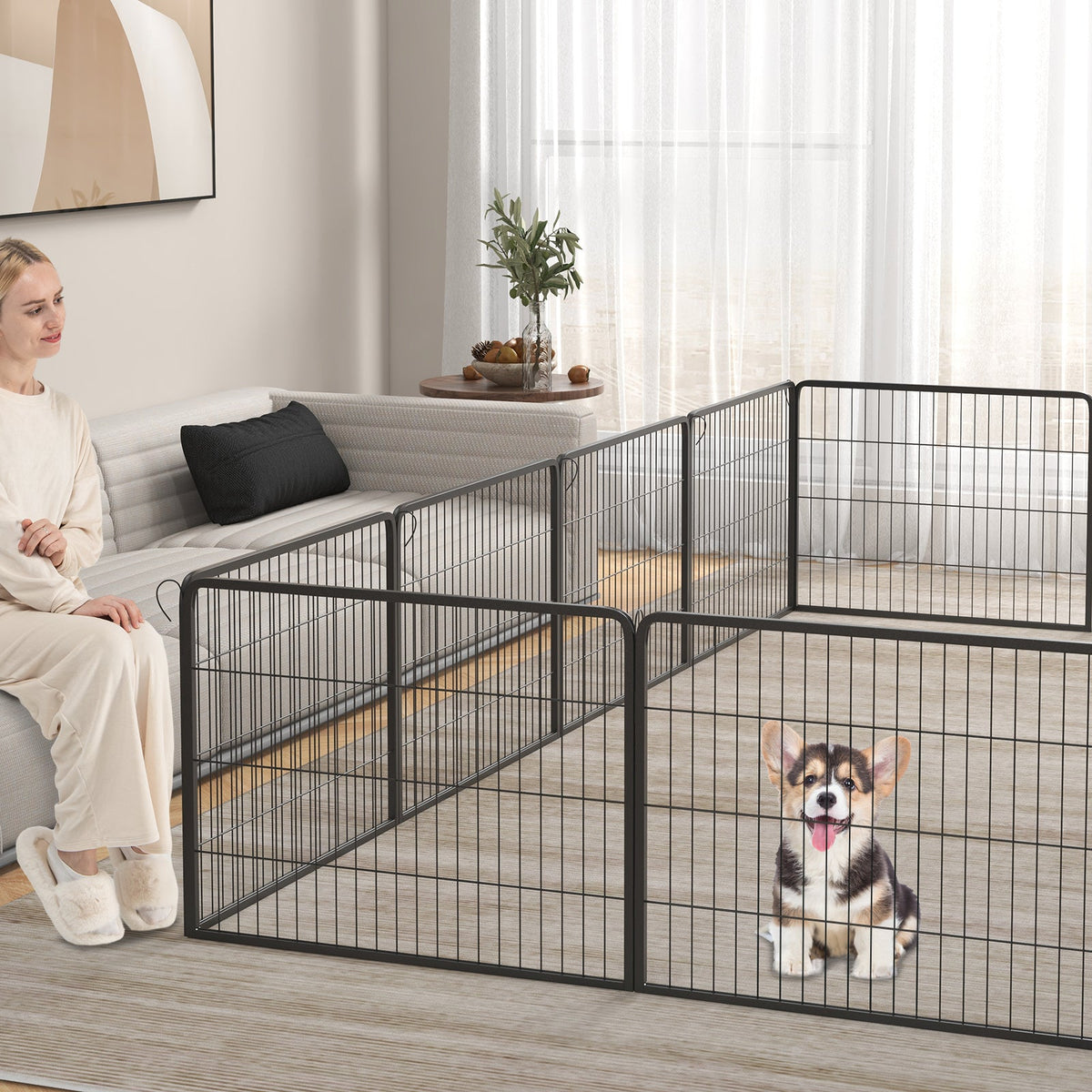 16 Panel 24/32/40 Inches Height Dog Playpen with Lock and Large Door