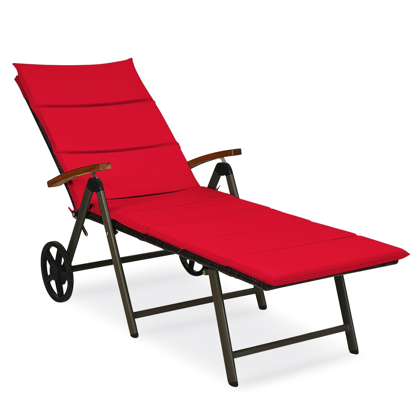 Adjustable Rattan Chaise Lounge Chair with Cushion