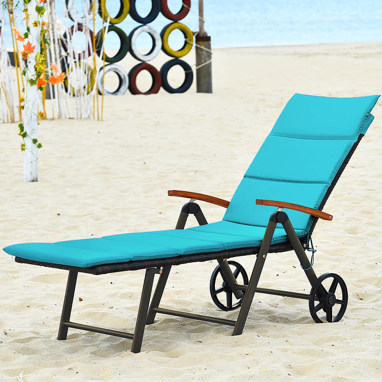 Adjustable Rattan Chaise Lounge Chair with Cushion