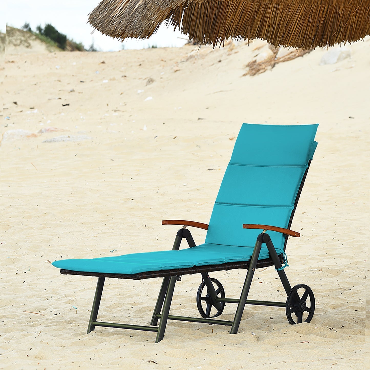 Adjustable Rattan Chaise Lounge Chair with Cushion
