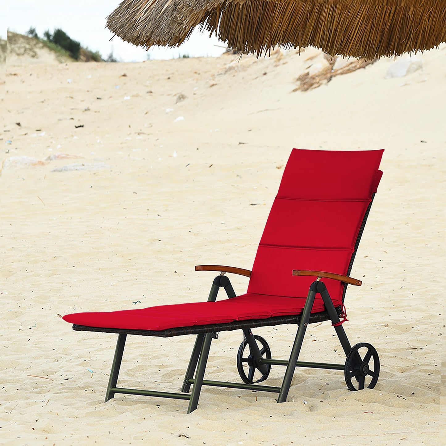 Adjustable Rattan Chaise Lounge Chair with Cushion