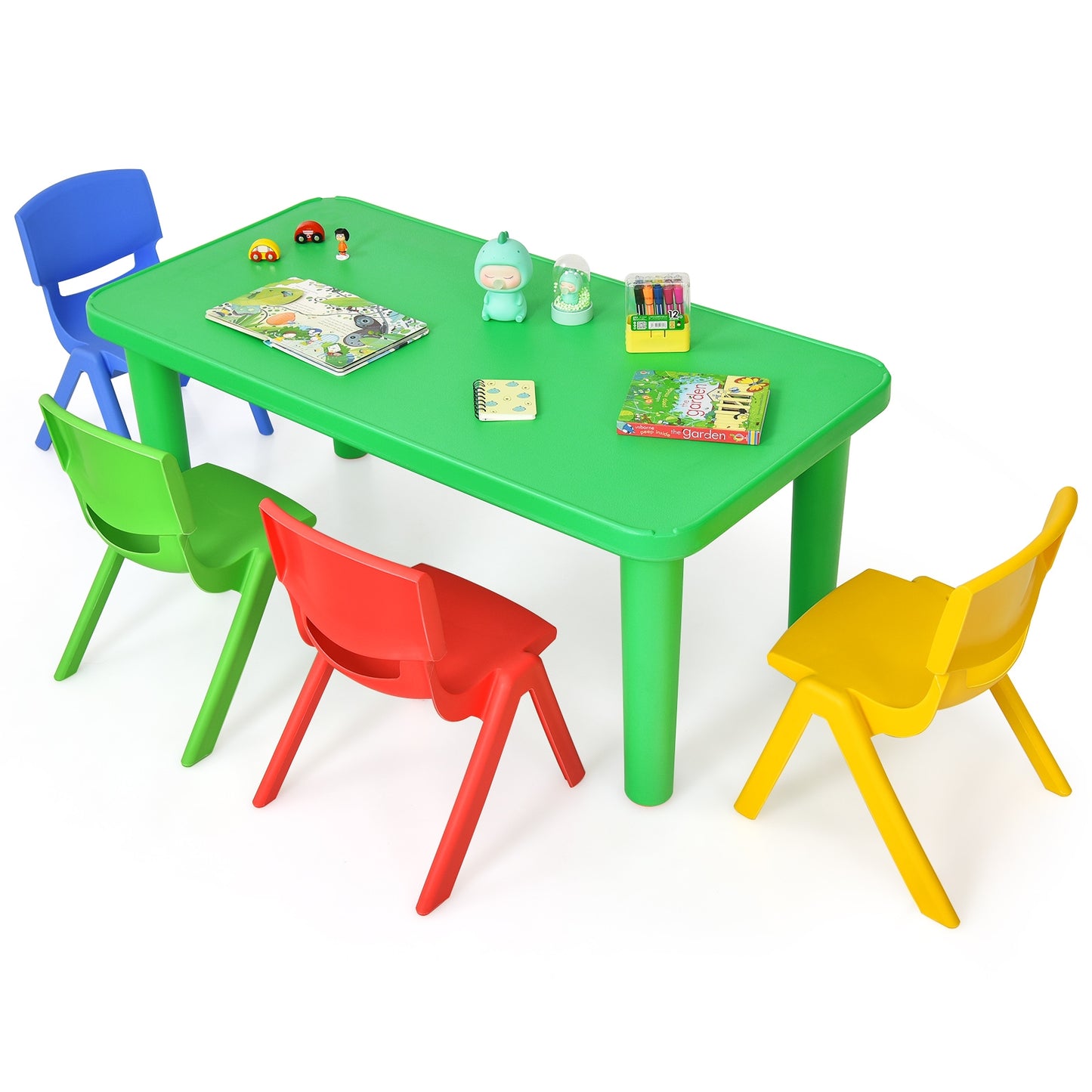Kids Plastic Table and 4 Chairs Set - Colorful