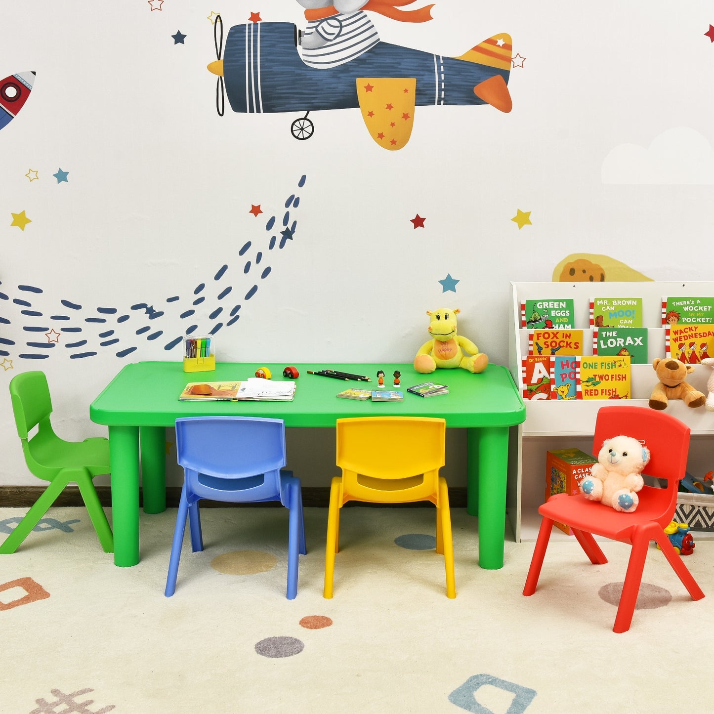 Kids Plastic Table and 4 Chairs Set - Colorful