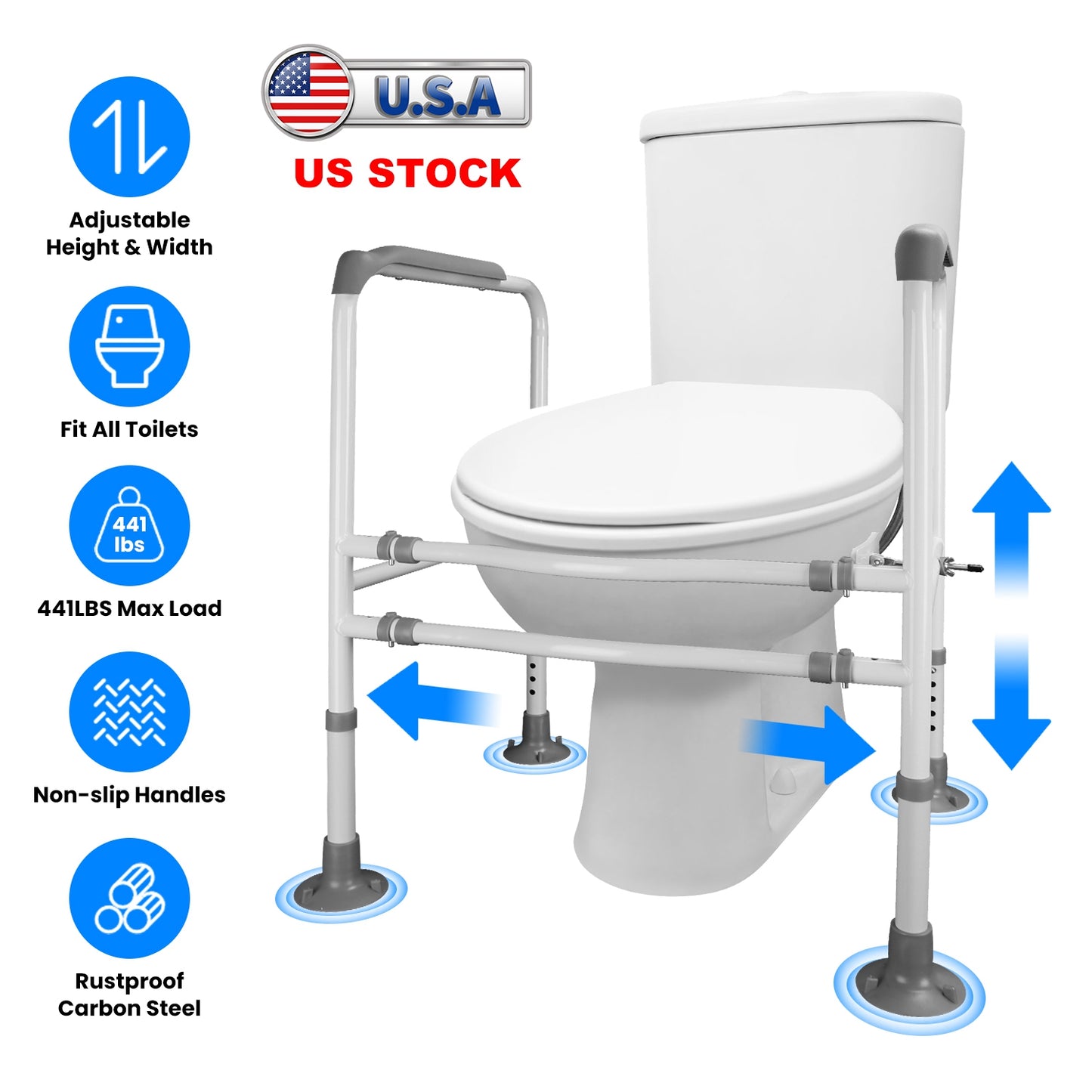 Adjustable Toilet Safety Rails for Elderly & Handicap