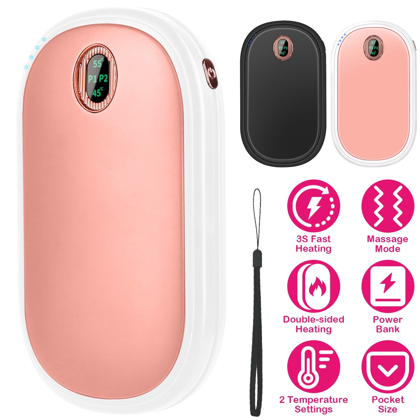 Rechargeable Hand Warmer with Power Bank & Digital Display