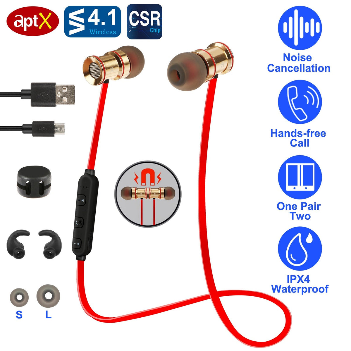 Sport Headsets Wireless V4.1 In-Ear Stereo Headphones Sweat-proof Running Earphones w/Mic Hands-free