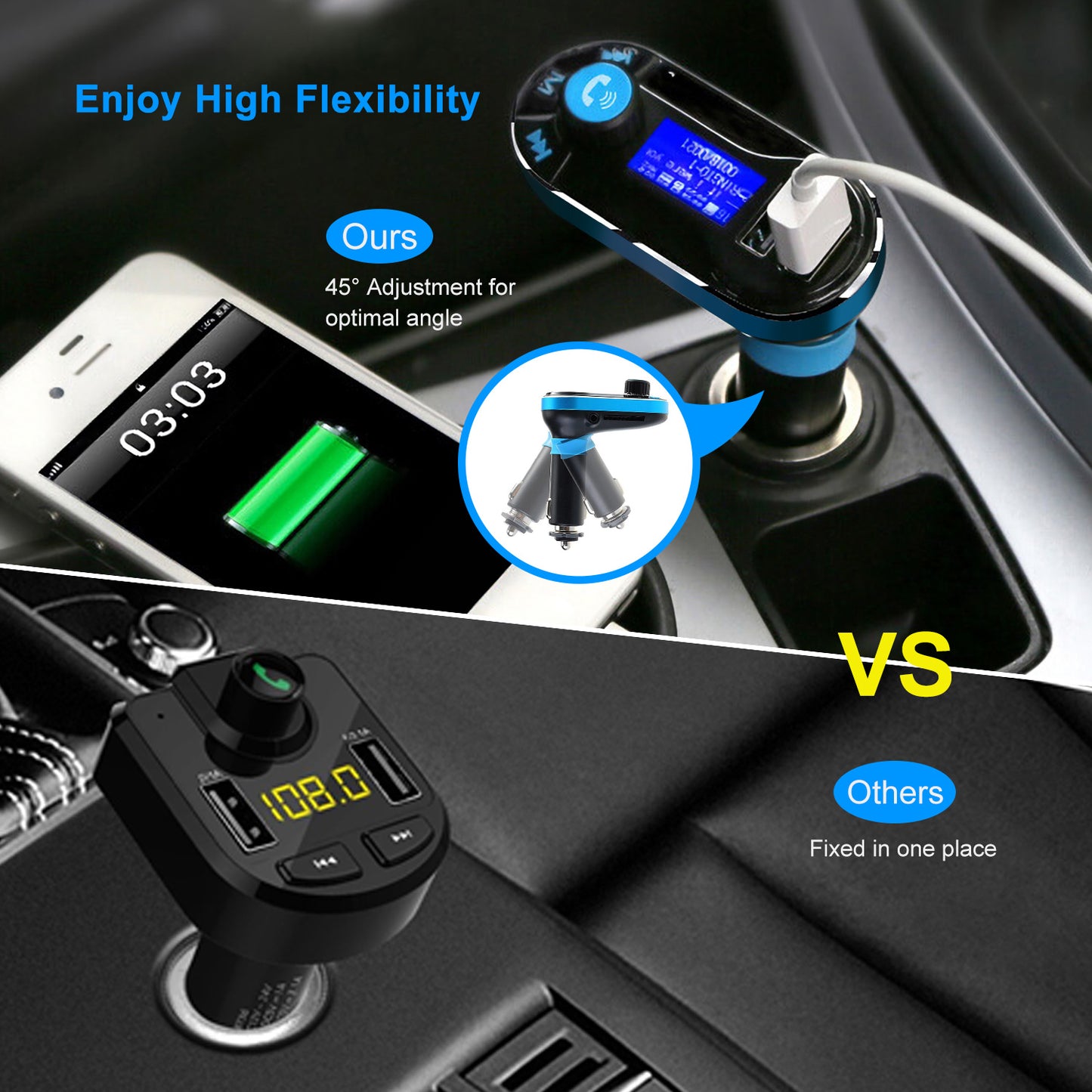 FM Transmitter with Dual USB Charger & Hands-Free Calling