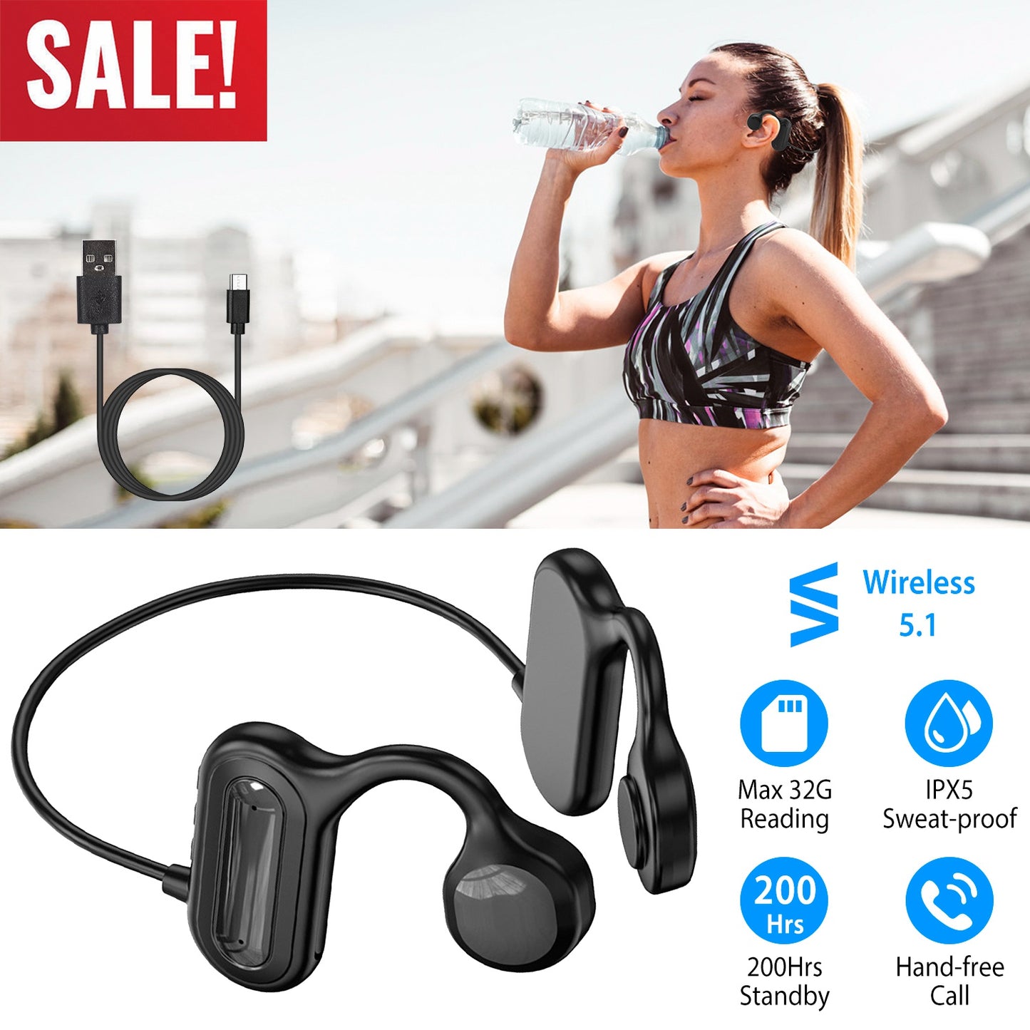Bone Conduction Headphones Wireless Open Ear Sports Headset
