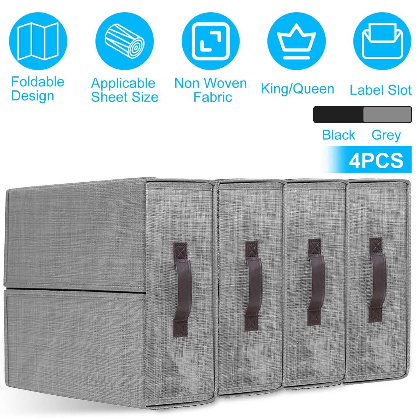 Bed Sheet Storage Organizers Set of 4 with Handles & Labels