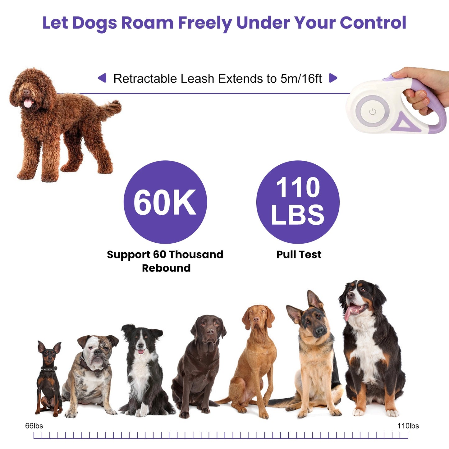 Retractable Dog Leash 16FT with LED Flashlight & Waste Bags