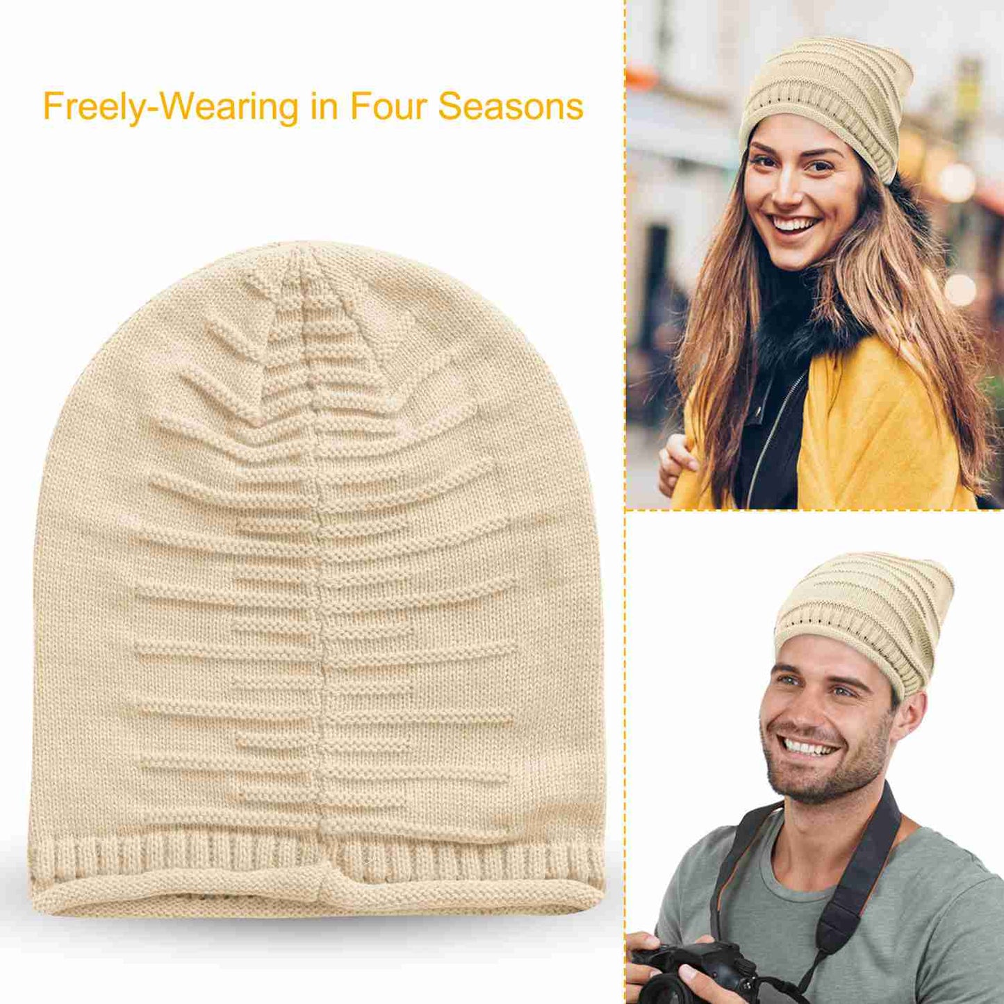 Slouchy Knit Beanie Hat - Unisex Winter Warm Skull Cap