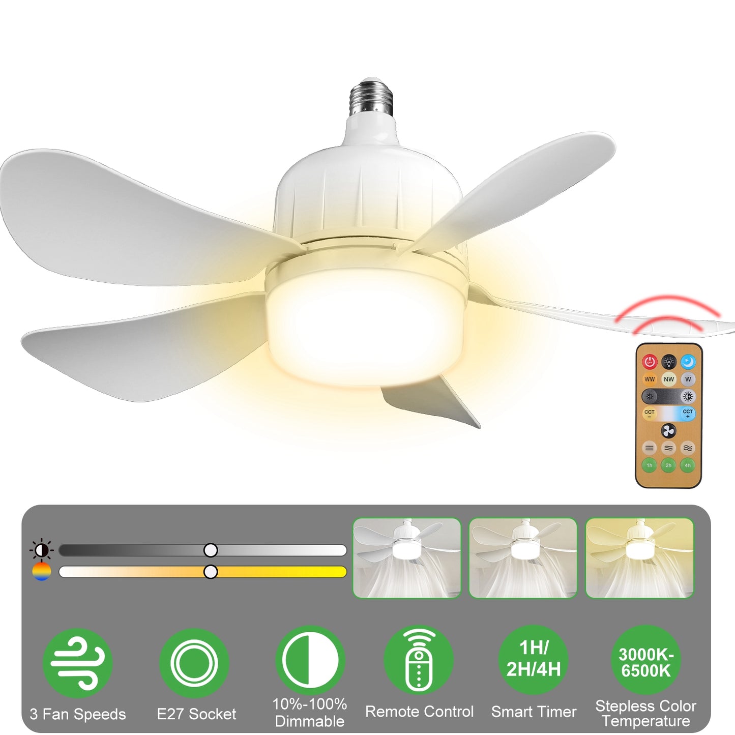 12W LED Ceiling Fan Light with Remote Control & Dimmable