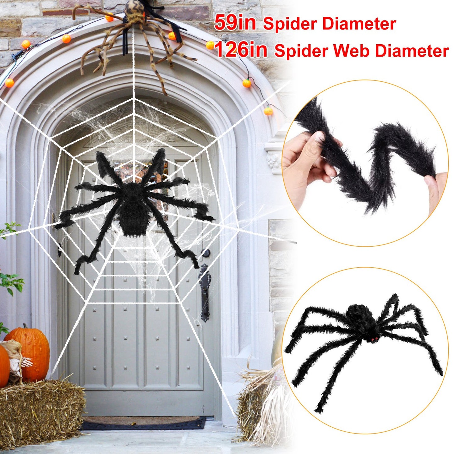 Giant Halloween Spider Decoration with 126" Spider Web Set