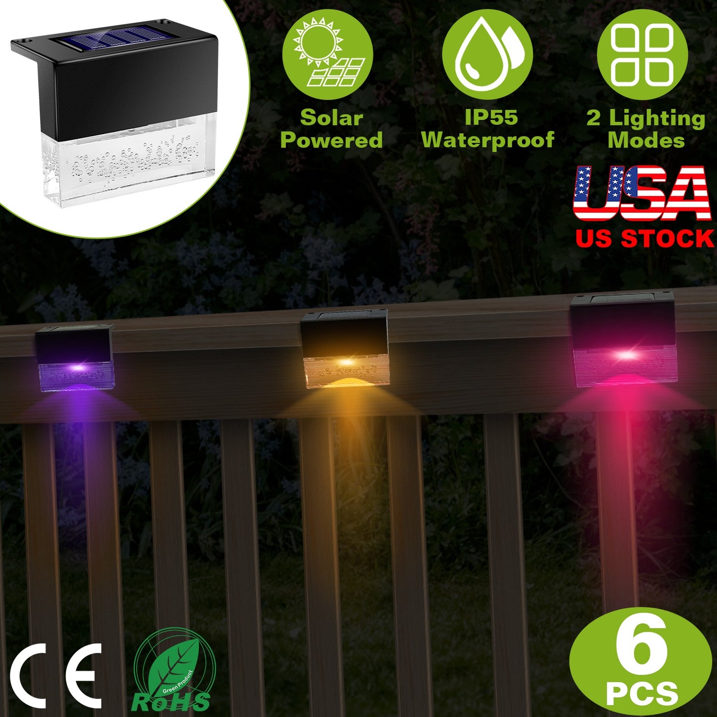 Solar Deck Lights 6-Pack with Acrylic Bubble Design