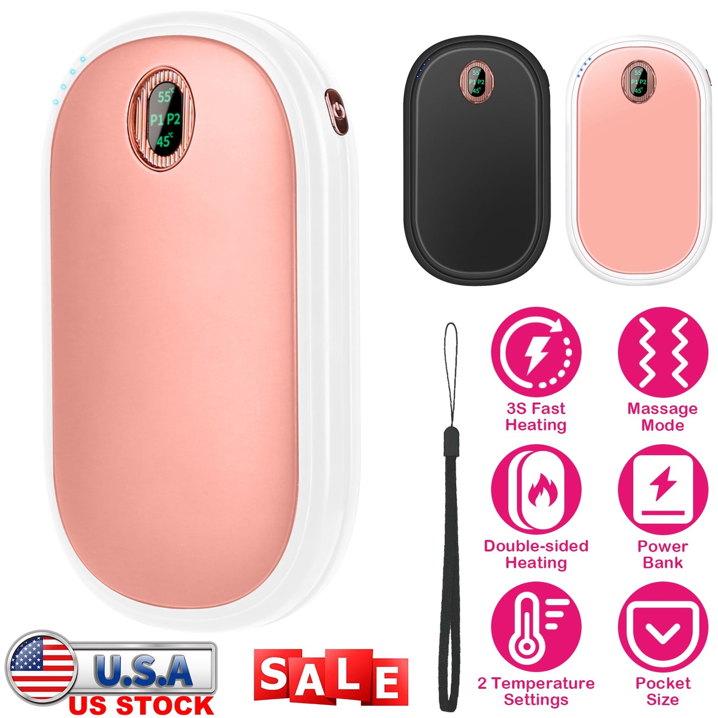Rechargeable Hand Warmer with Power Bank & Digital Display