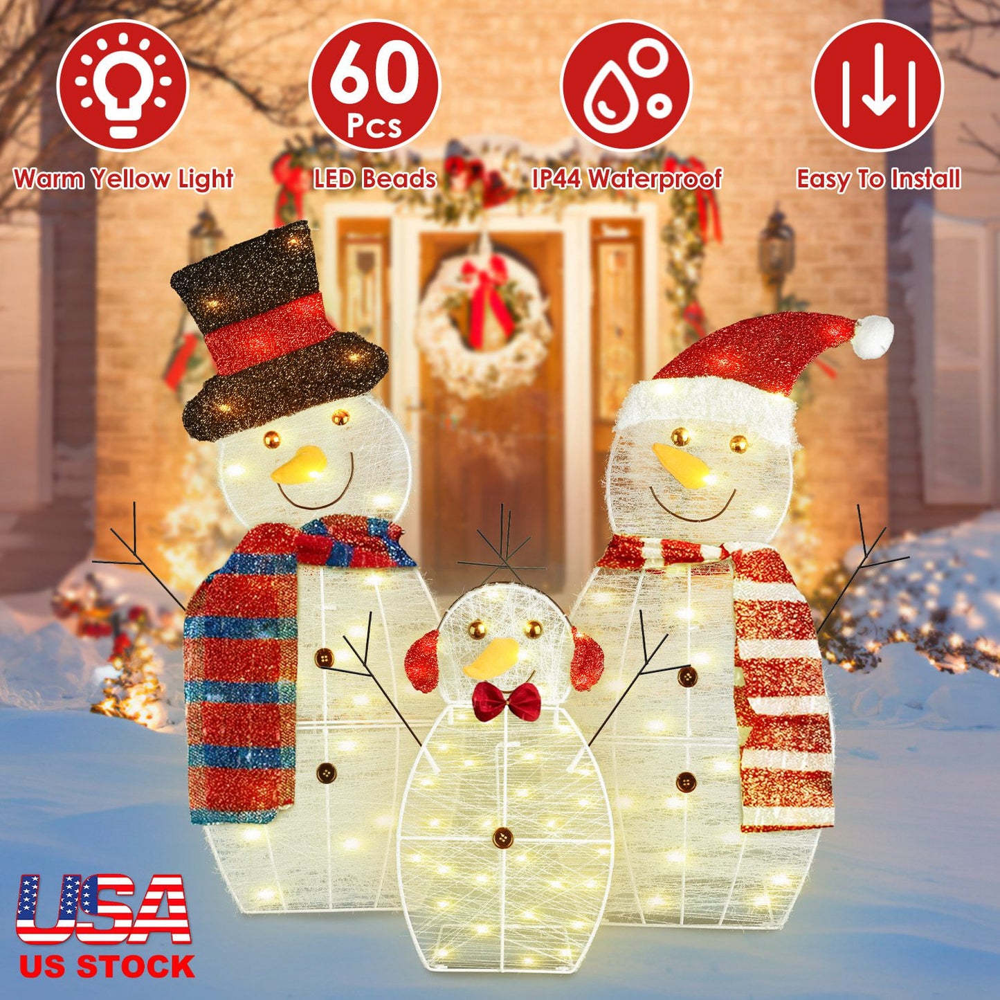 Christmas Snowman Family Yard Decoration with LED Lights