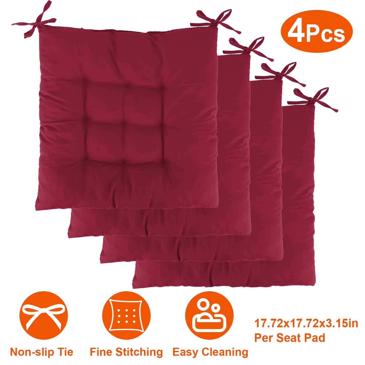 Square Chair Cushion Pads with Ties - 17.72" (Set of 4)