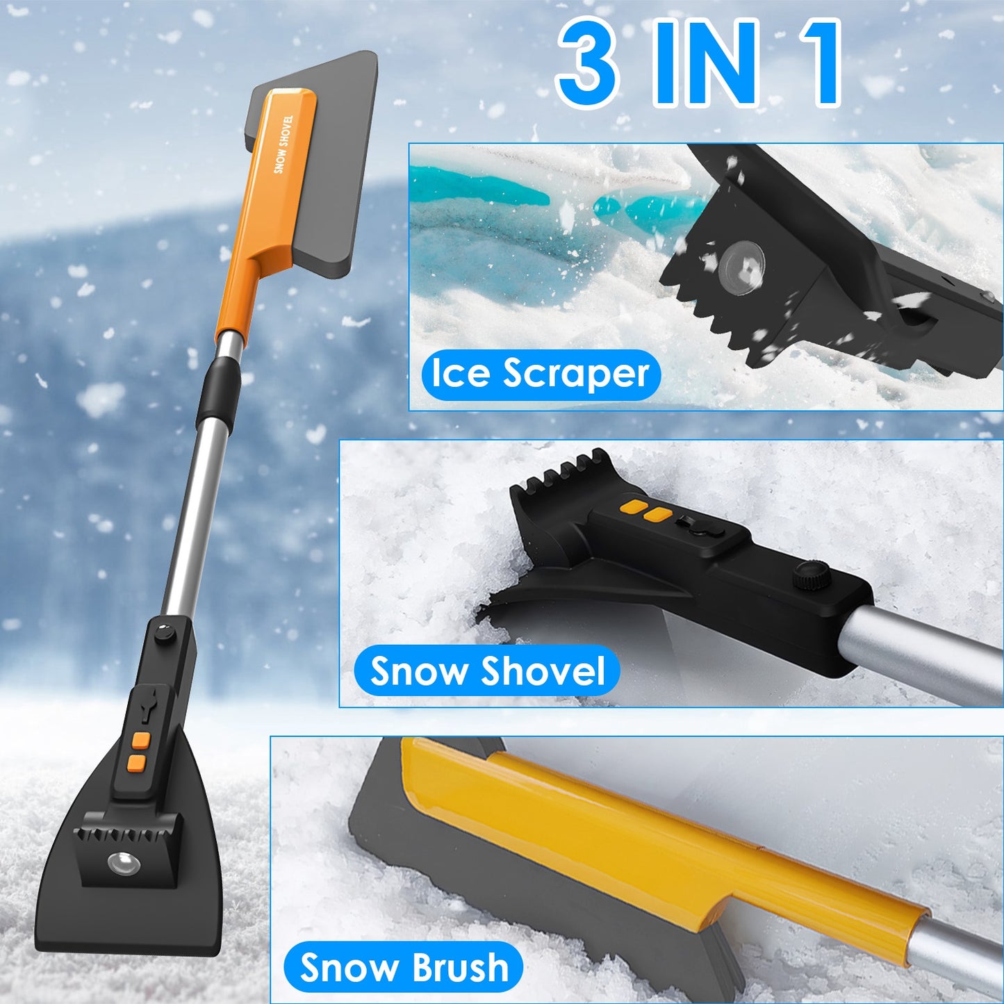 Telescopic Snow Brush with LED Lights and Ice Scraper