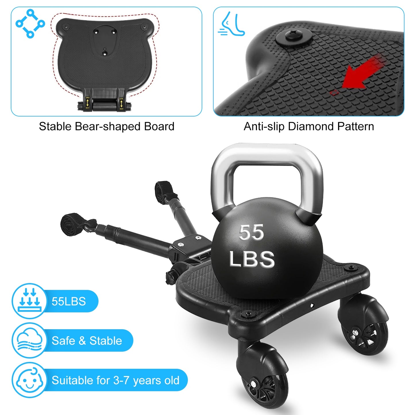 Universal Stroller Board with Detachable Seat for Toddlers