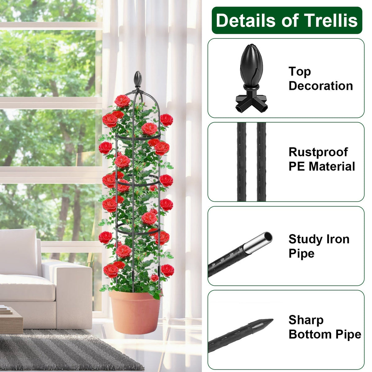 2 Packs Garden Obelisk Trellis 5.9FT Plants Tower for Climbing Plants Flower Vegetable Vine Support Rustproof Garden Plant Trellis Black