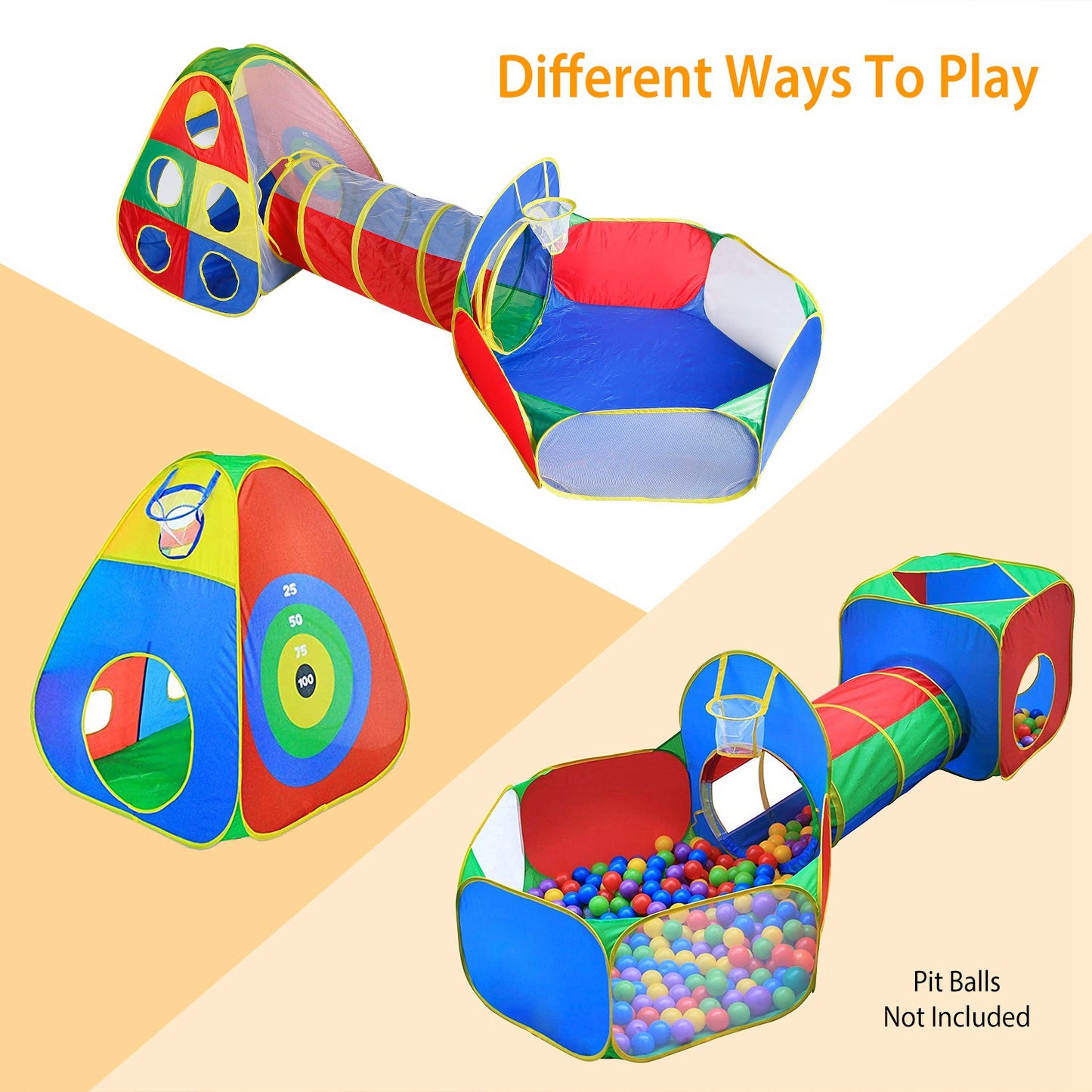 Kids Ball Pit Tent Set with Tunnels & Playhouse - 5 Piece