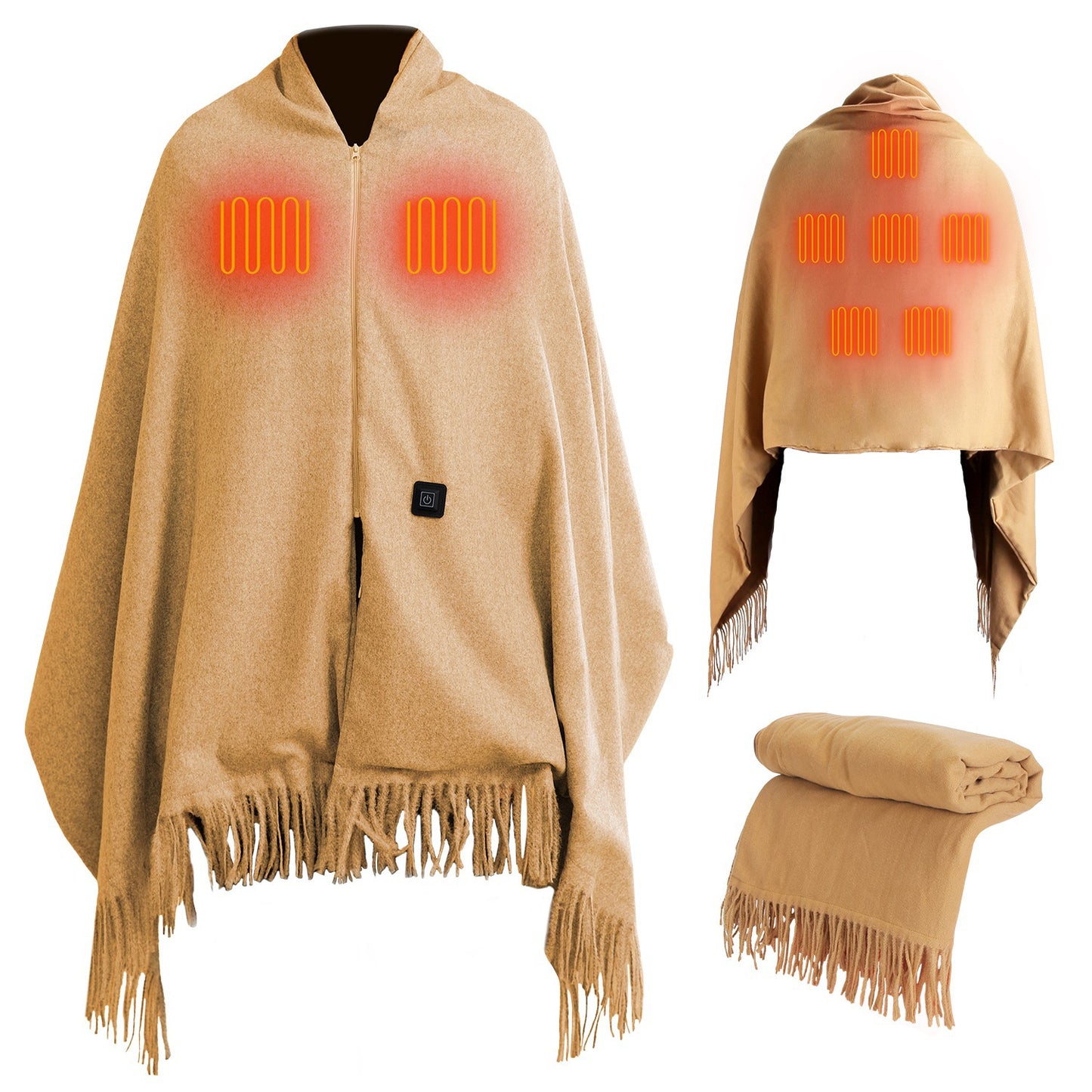 USB Heated Shawl with 3 Heat Levels and Zipper